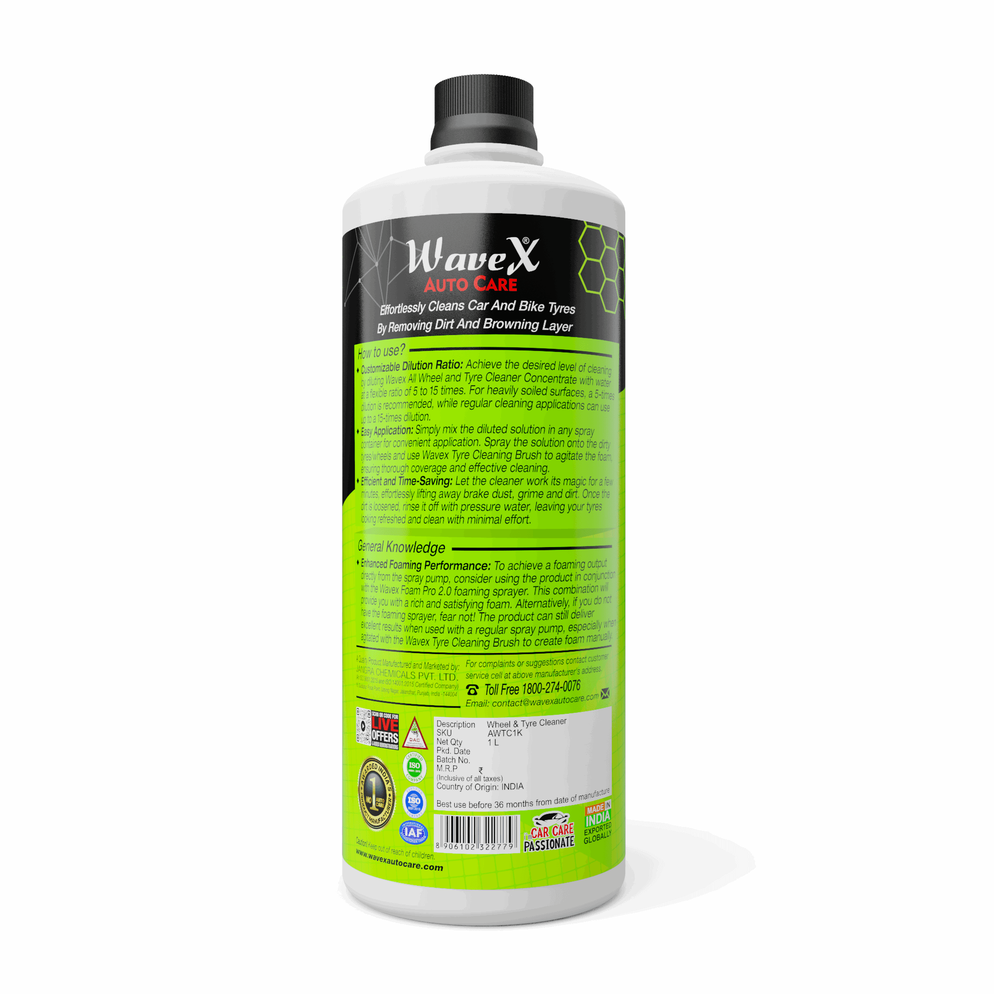 All Wheel And Tyre Cleaner for Car Concentrate 1 Litre | Acid Free Formulation - All Wheel Safe