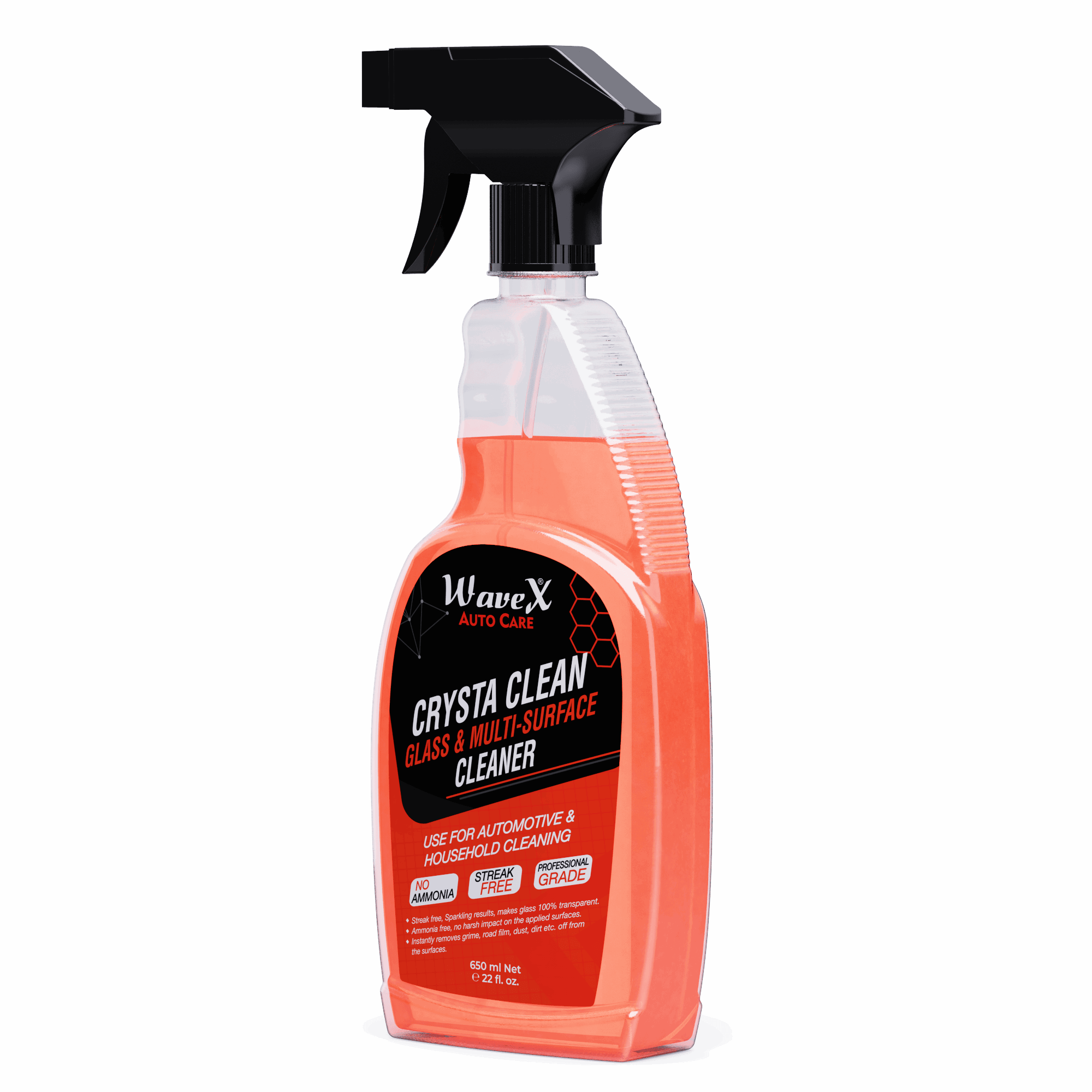 Crysta Clean Glass Cleaner 650 ml, Multi Surface Professional Grade Automotive Glass Cleaner